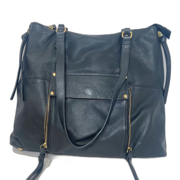 Kooba Everette Black Pebbled Leather Double Zipper Gold Handbag Shoulder Bag - Picture 1 of 11